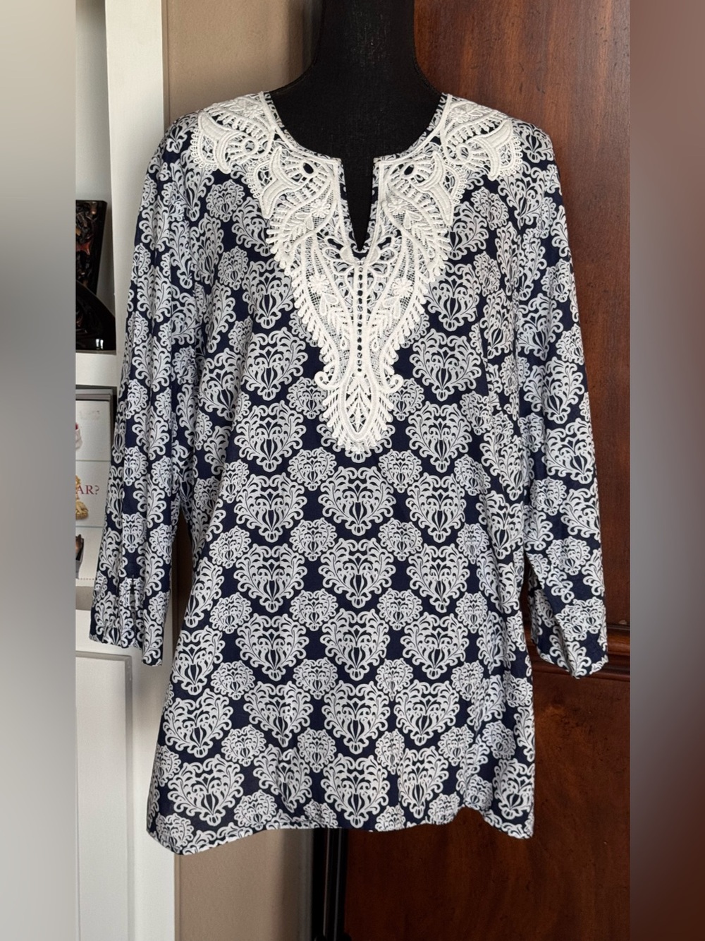 Talbots Navy Blue Embroidered Tunic size 2X